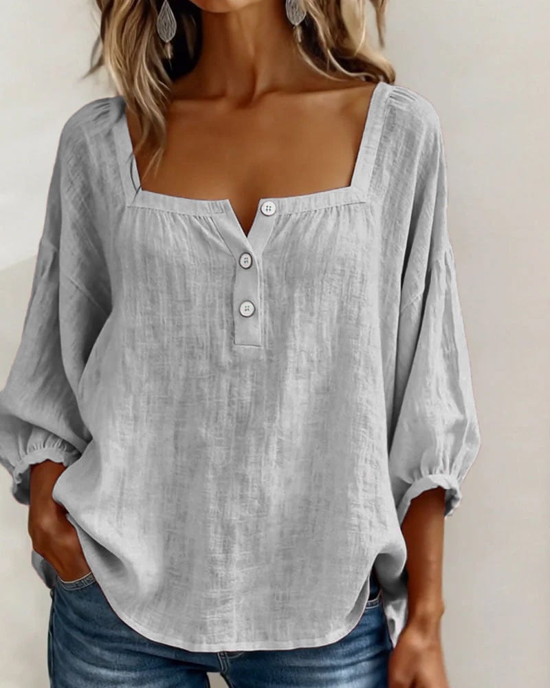 Blouse Simple Square Neck Long Sleeve