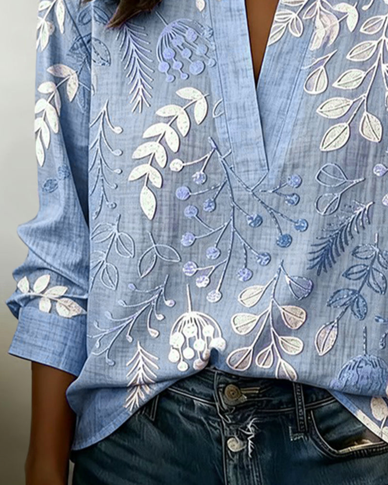 Eleni | Blouse with Floral Print and High Collar