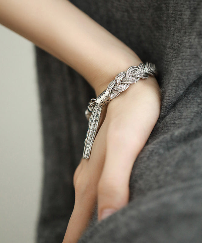 Stylish Silk Silver Woven Charm Bracelet with Tassel