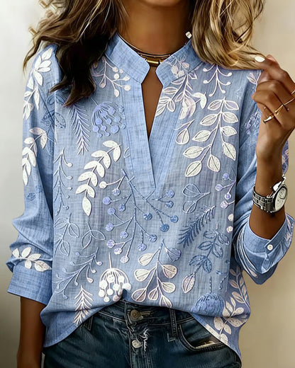 Eleni | Blouse with Floral Print and High Collar