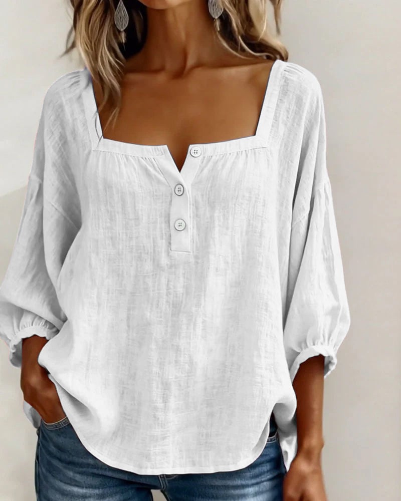 Blouse Simple Square Neck Long Sleeve