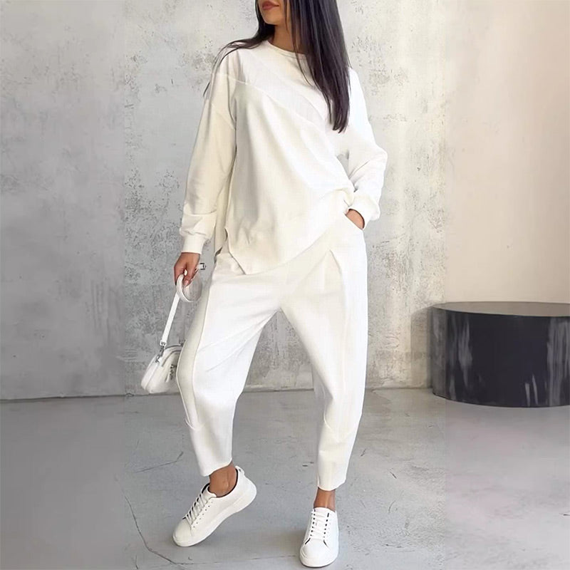 Women's Long-Sleeve Sweatshirt with Irregular Hem and Matching Pants