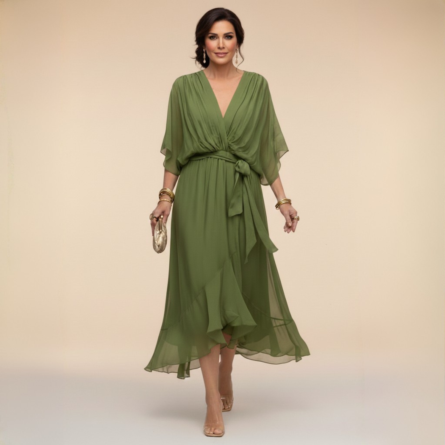 DELACROIX | Chiffon Dress with V-Neck