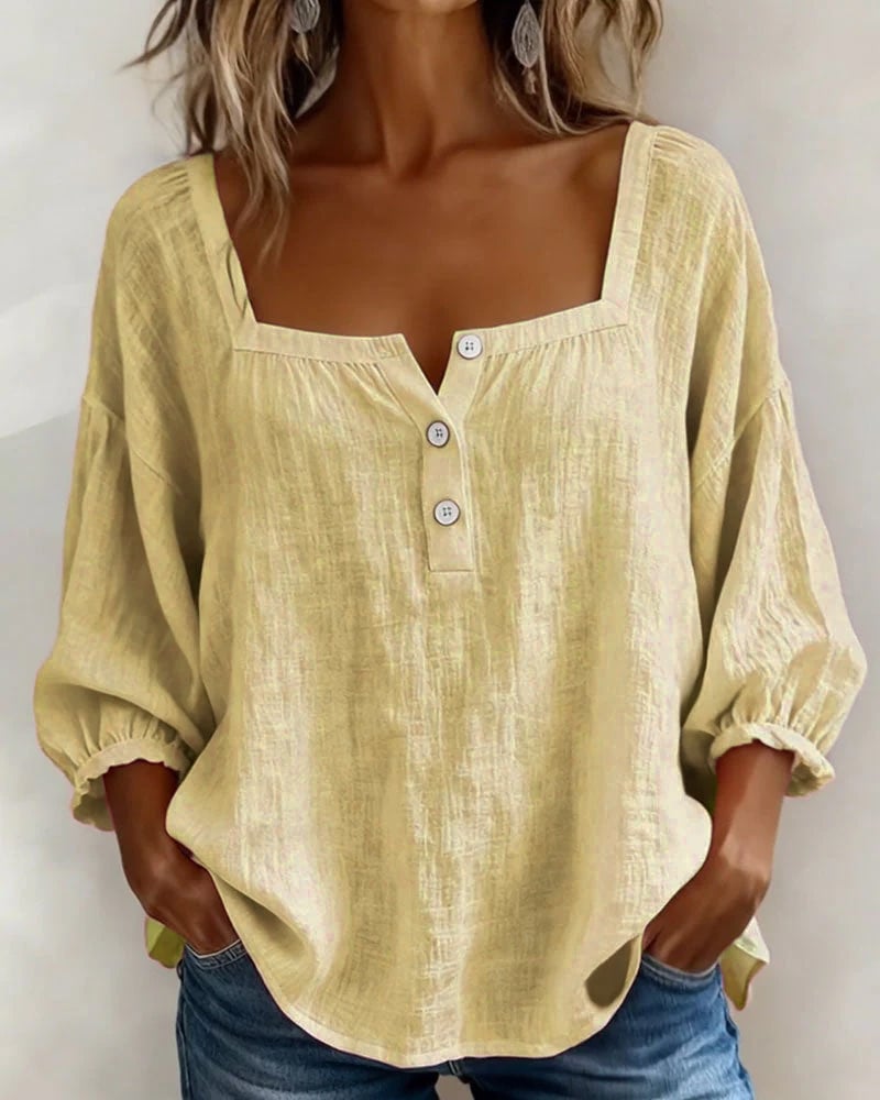 Blouse Simple Square Neck Long Sleeve