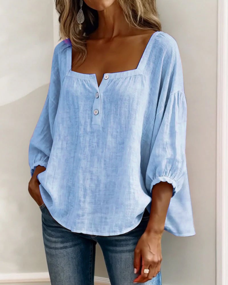 Blouse Simple Square Neck Long Sleeve
