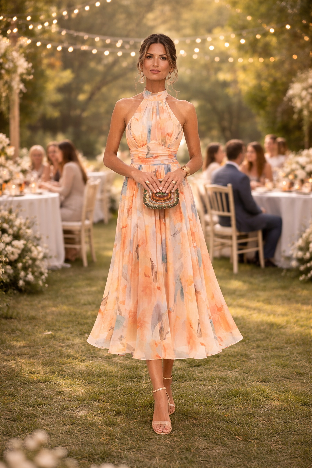 Esther™ | Halter Neck Watercolor Print Dress