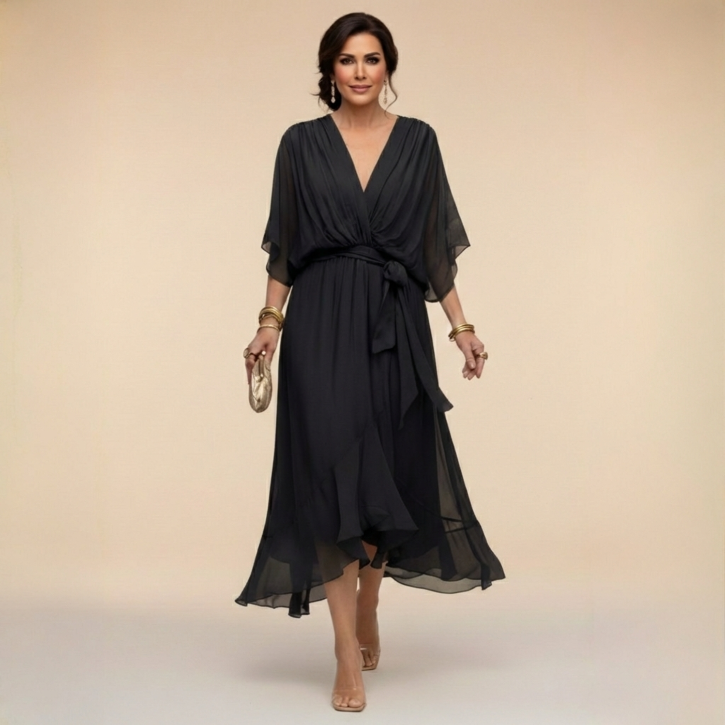 DELACROIX | Chiffon Dress with V-Neck