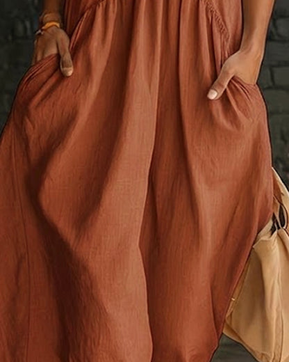 Sleeveless High Neck Solid Maxi Dress 100% Cotton