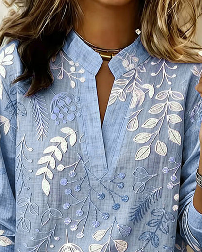 Eleni | Blouse with Floral Print and High Collar
