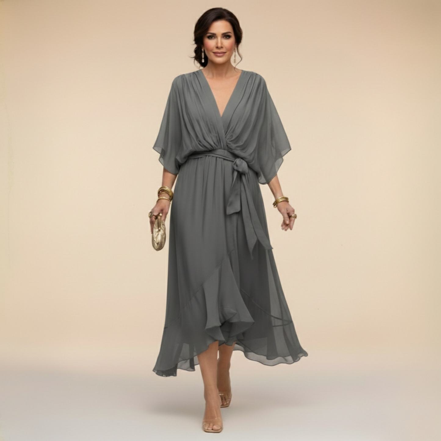 DELACROIX | Chiffon Dress with V-Neck