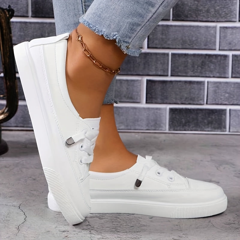 Women's White Lace-Up Flat Orthopedic Shoes - Breathable Soft Insole