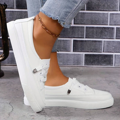 Women's White Lace-Up Flat Orthopedic Shoes - Breathable Soft Insole