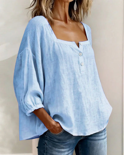 Blouse Simple Square Neck Long Sleeve