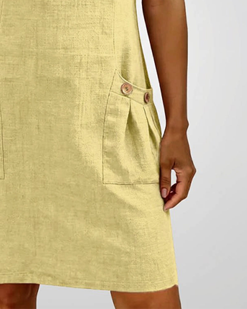 Cotton Linen Dress with Zipper and Pockets