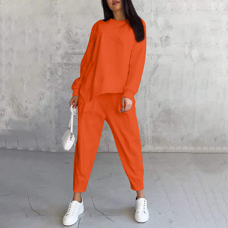 Women's Long-Sleeve Sweatshirt with Irregular Hem and Matching Pants