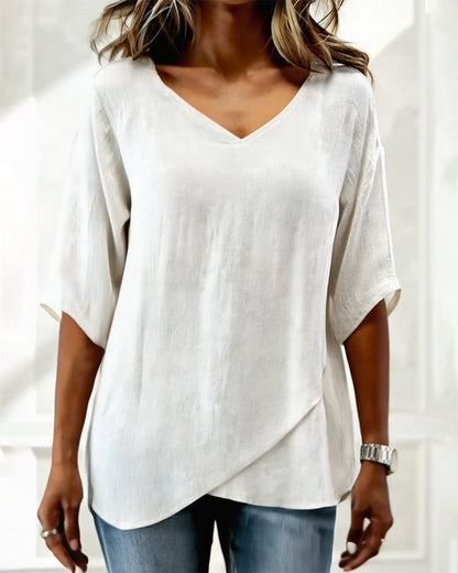 Top Irregular Hem Solid Color V-Neck