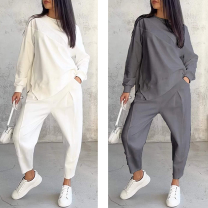 Women's Long-Sleeve Sweatshirt with Irregular Hem and Matching Pants