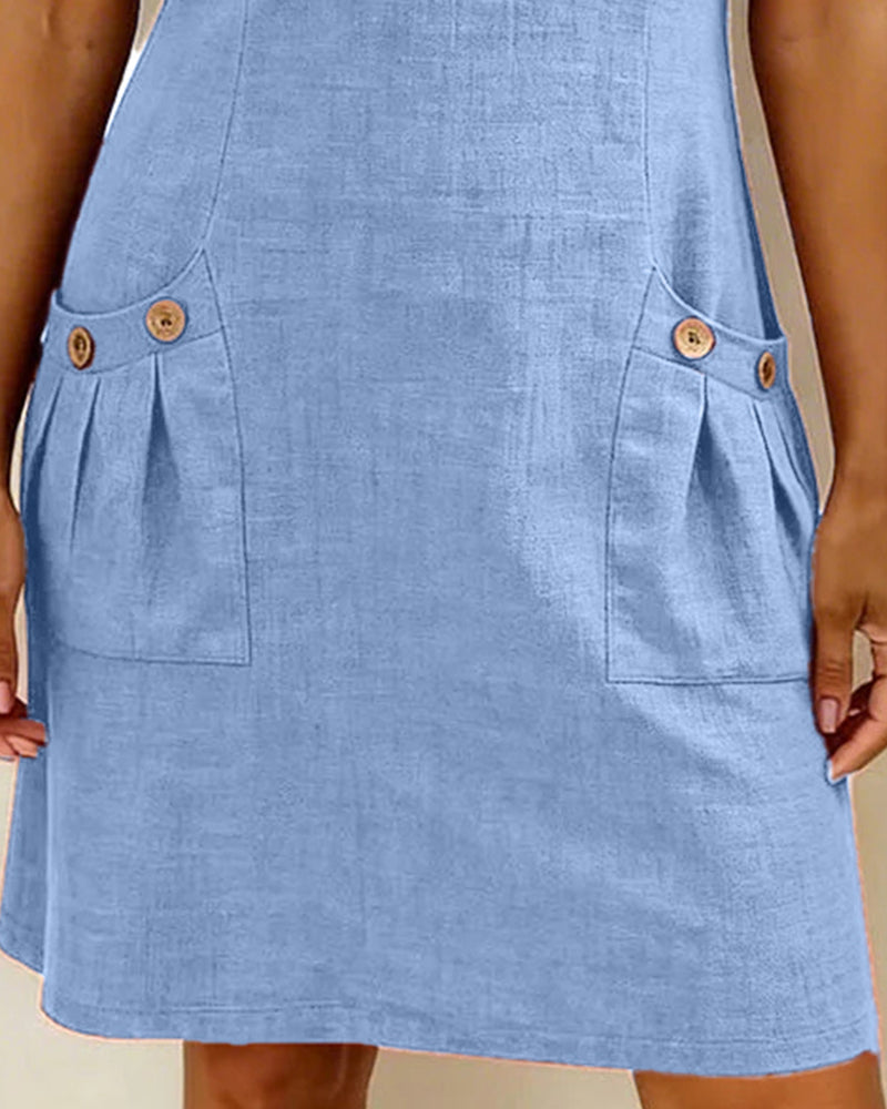 Cotton Linen Dress with Zipper and Pockets