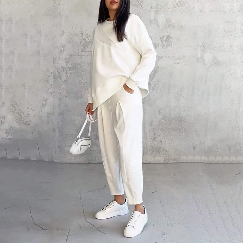 Women's Long-Sleeve Sweatshirt with Irregular Hem and Matching Pants