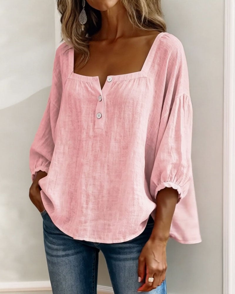 Blouse Simple Square Neck Long Sleeve