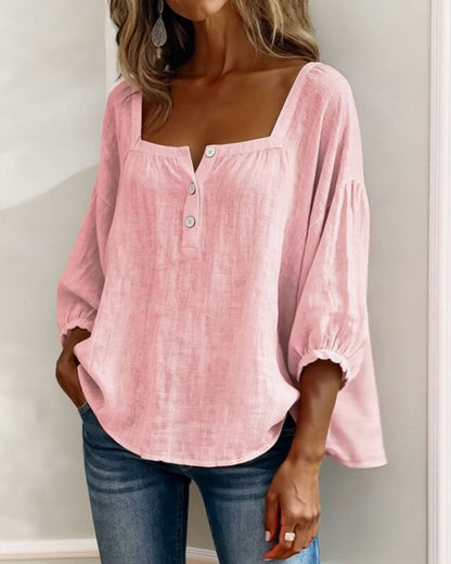Blouse Simple Square Neck Long Sleeve