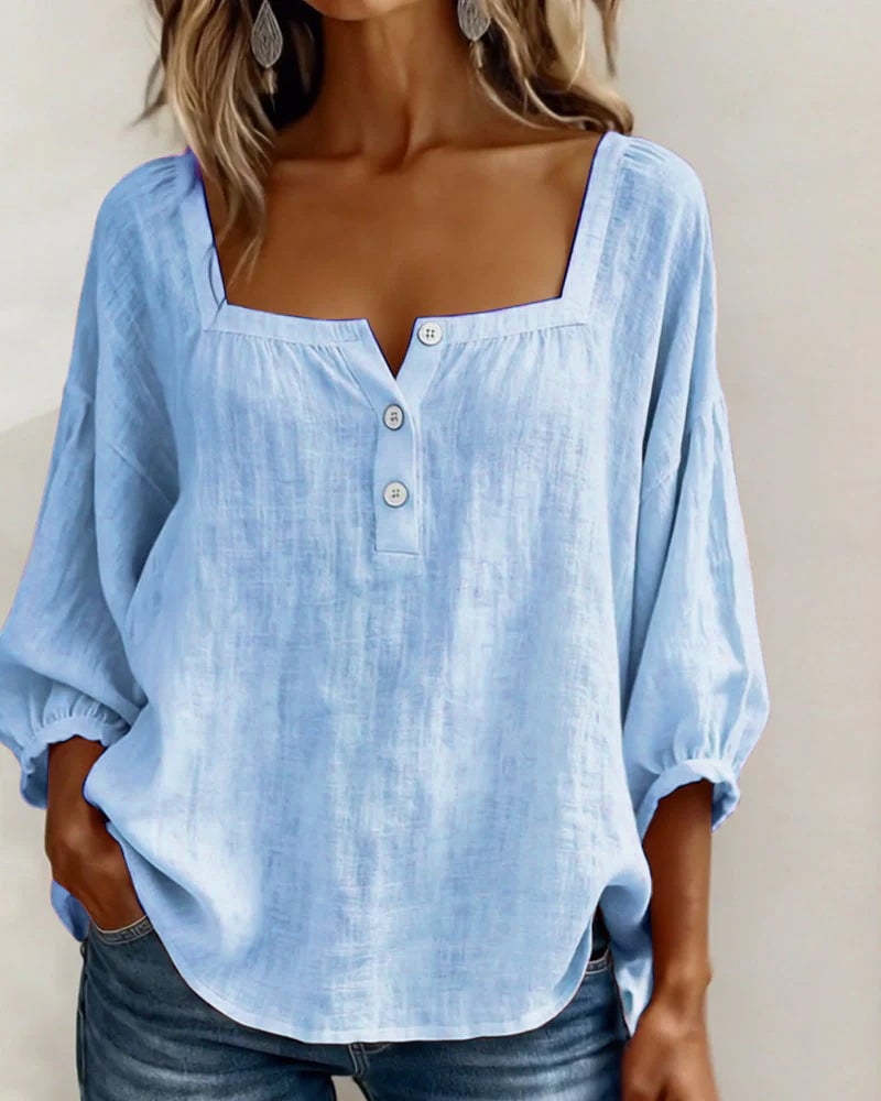 Blouse Simple Square Neck Long Sleeve