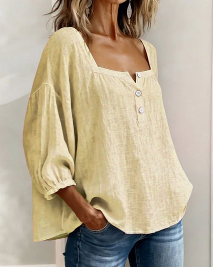 Blouse Simple Square Neck Long Sleeve