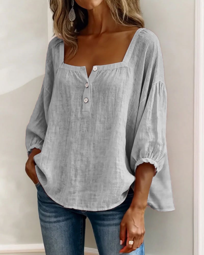 Blouse Simple Square Neck Long Sleeve