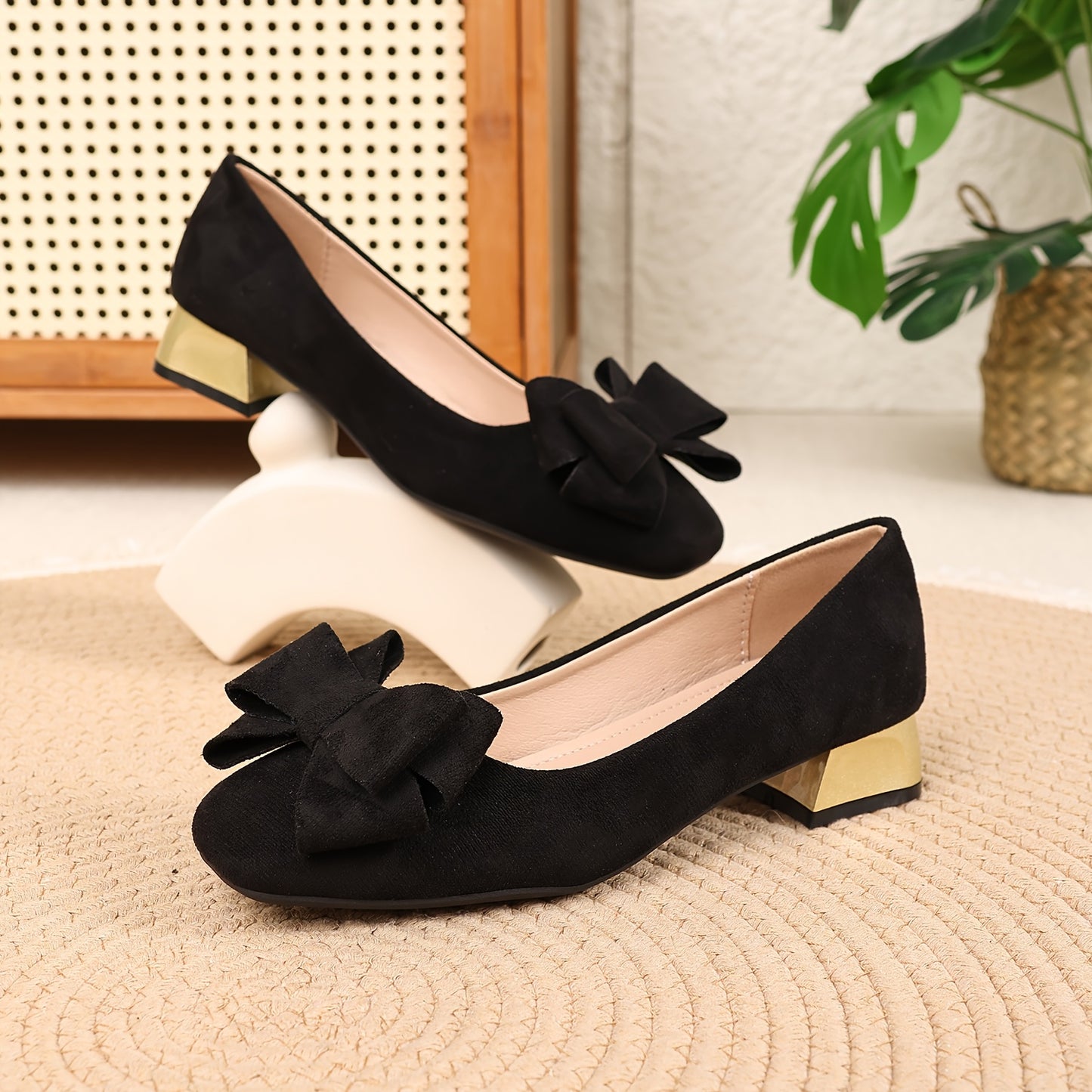 Women’s Fashionable Bow Heels with Elegant Thick Heel