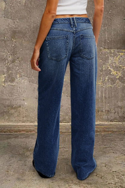 Wash Mid Waist Straight Leg Jeans