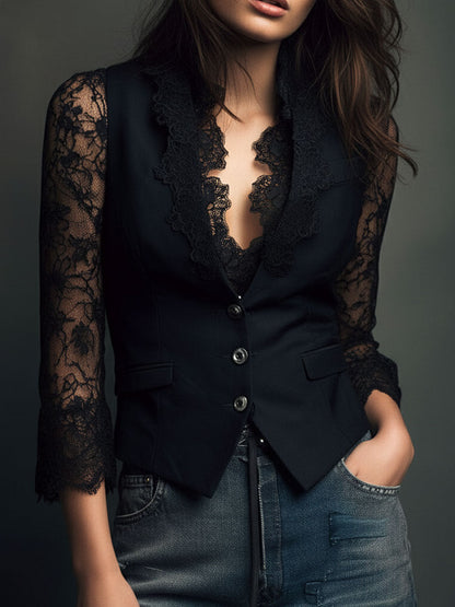 Seweryna | Elegant Blouse with Lace Details