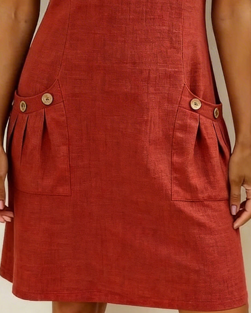 Cotton Linen Dress with Zipper and Pockets