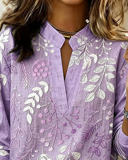Eleni | Blouse with Floral Print and High Collar