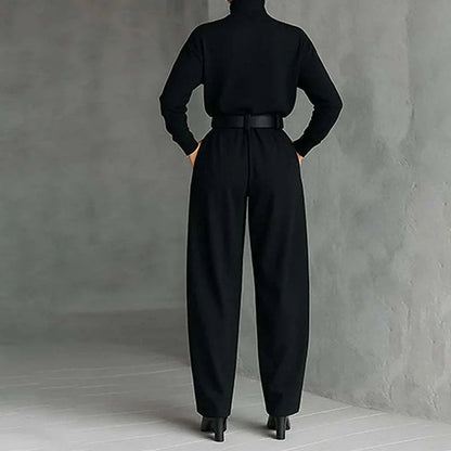 Elegant Turtleneck Wide-Leg Pants Set with Belt