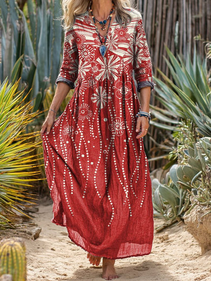 Vintage Boho Embroidered Maxi Dress