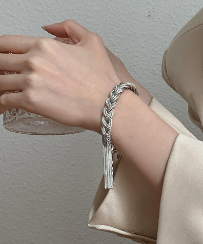 Stylish Silk Silver Woven Charm Bracelet with Tassel