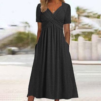 Elira – Elegant Dress with V-Neck and Short Sleeves