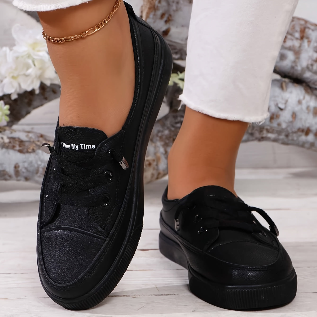 Women's White Lace-Up Flat Orthopedic Shoes - Breathable Soft Insole