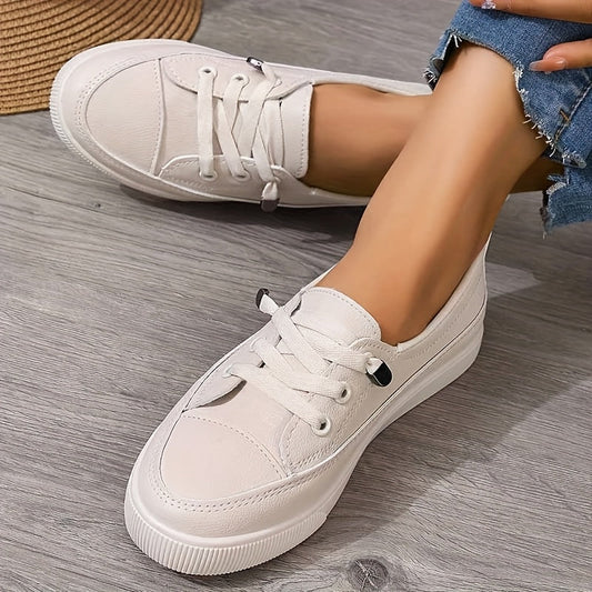 Women's White Lace-Up Flat Orthopedic Shoes - Breathable Soft Insole