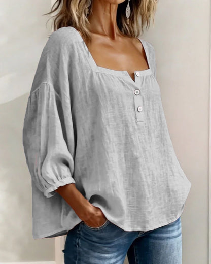 Blouse Simple Square Neck Long Sleeve