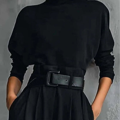 Elegant Turtleneck Wide-Leg Pants Set with Belt