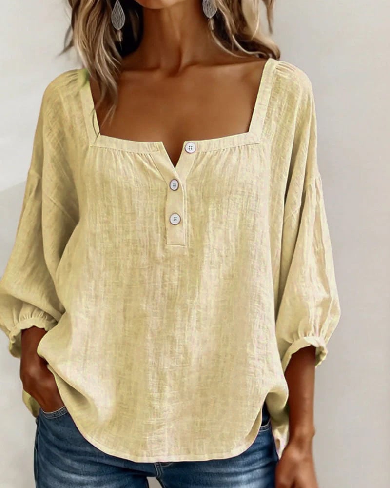 Blouse Simple Square Neck Long Sleeve