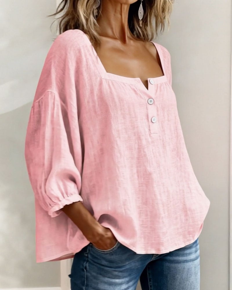 Blouse Simple Square Neck Long Sleeve