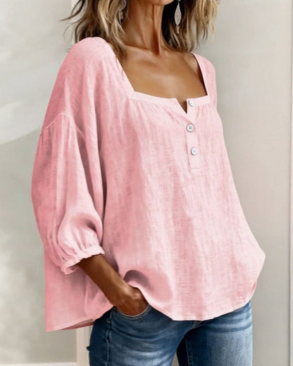 Blouse Simple Square Neck Long Sleeve