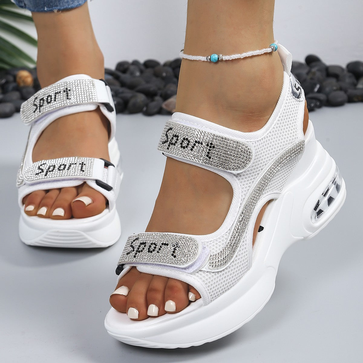 Trendy Women's Orthopedic Platform Sandals with Crystals