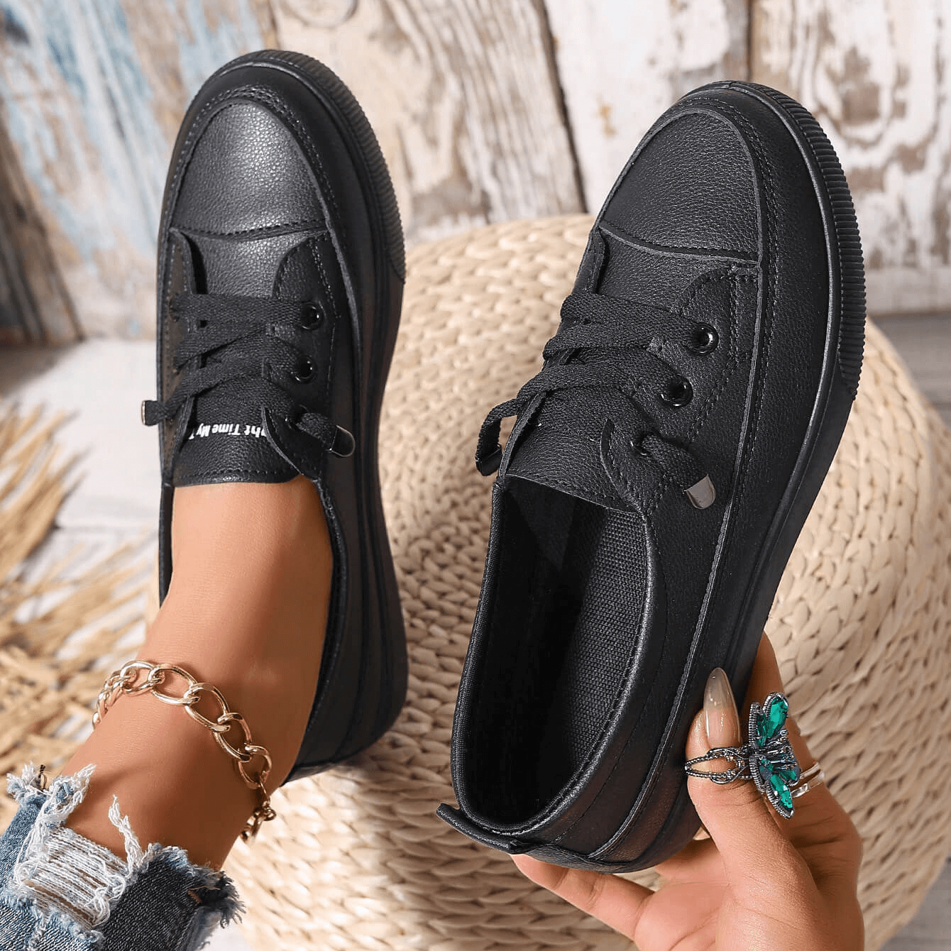 Women's White Lace-Up Flat Orthopedic Shoes - Breathable Soft Insole