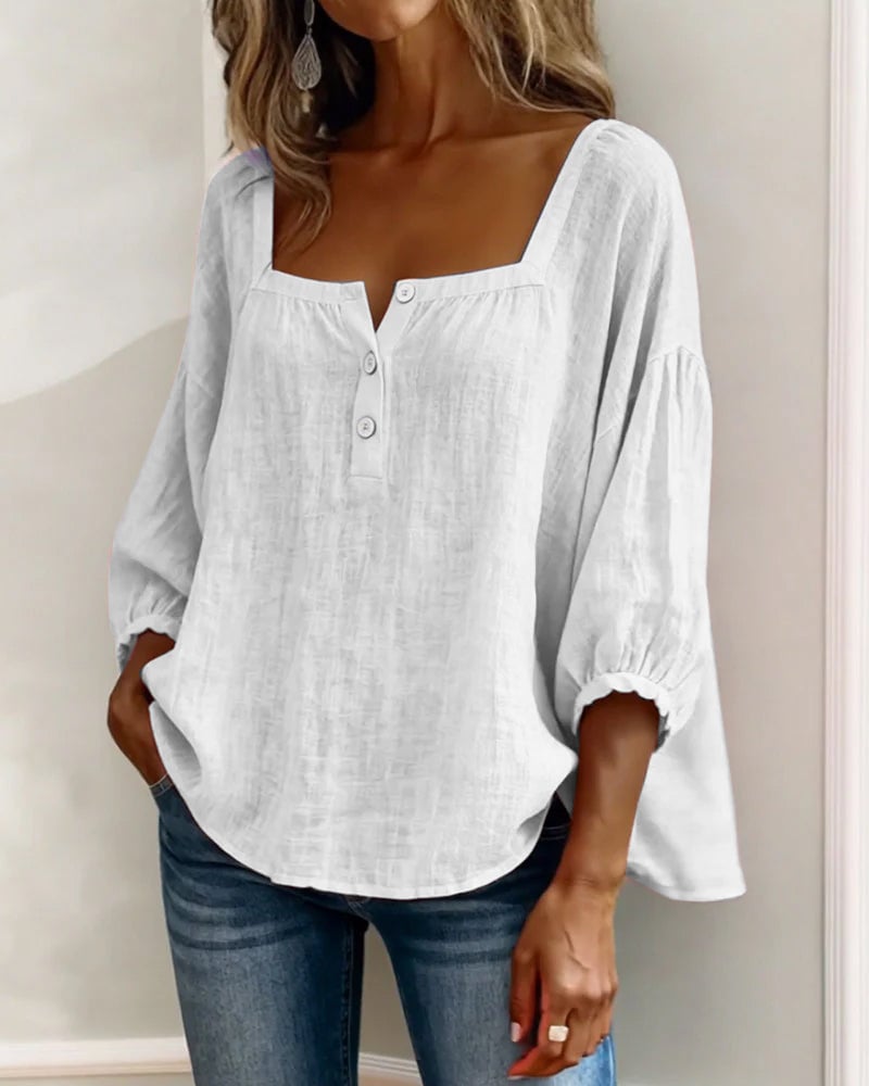 Blouse Simple Square Neck Long Sleeve