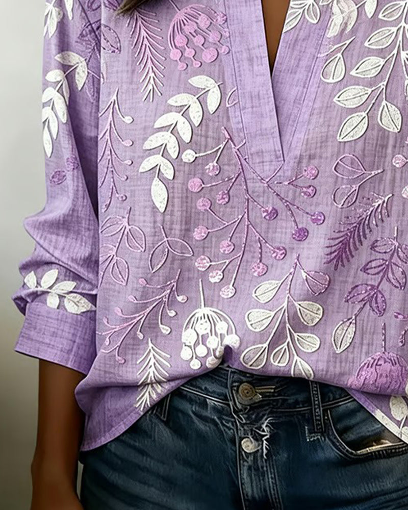 Eleni | Blouse with Floral Print and High Collar
