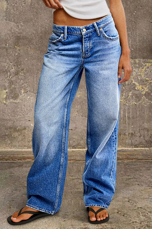 Wash Mid Waist Straight Leg Jeans