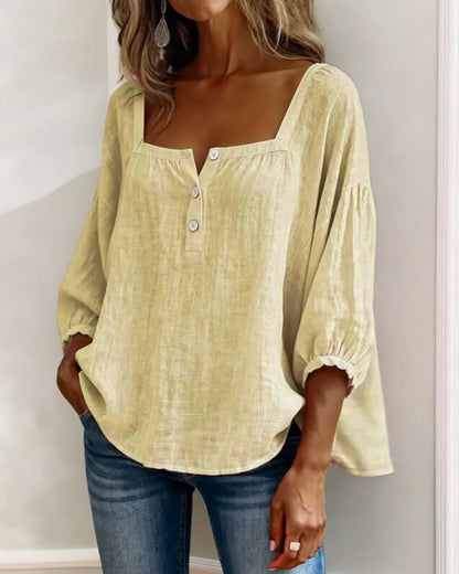 Blouse Simple Square Neck Long Sleeve